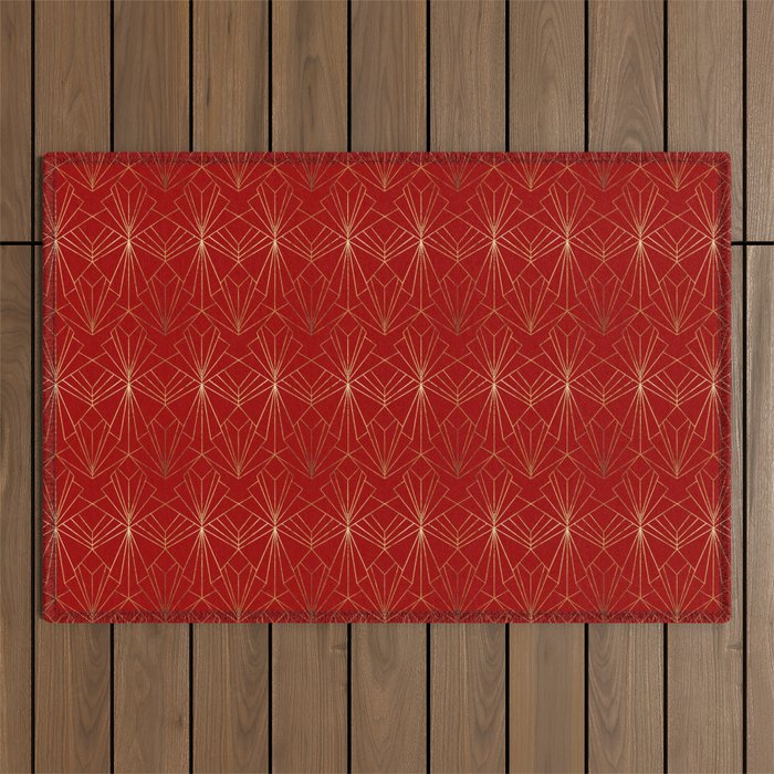 Crimson Red Art Deco Outdoor Rug Gallery Image 1