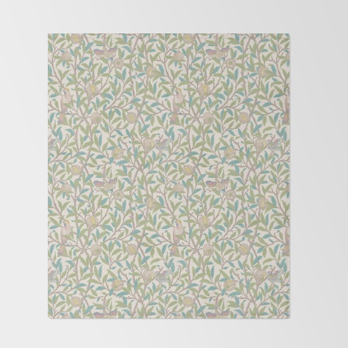 William Morris Bird and Pomegranate Pearl Jade Throw Blanket Gallery Image 2