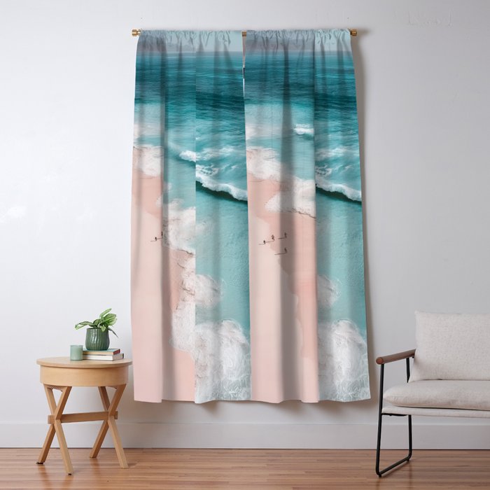 Dream Beach - Aerial Photography of Pink and Turquoise Coast Window Curtain Gallery Image 1