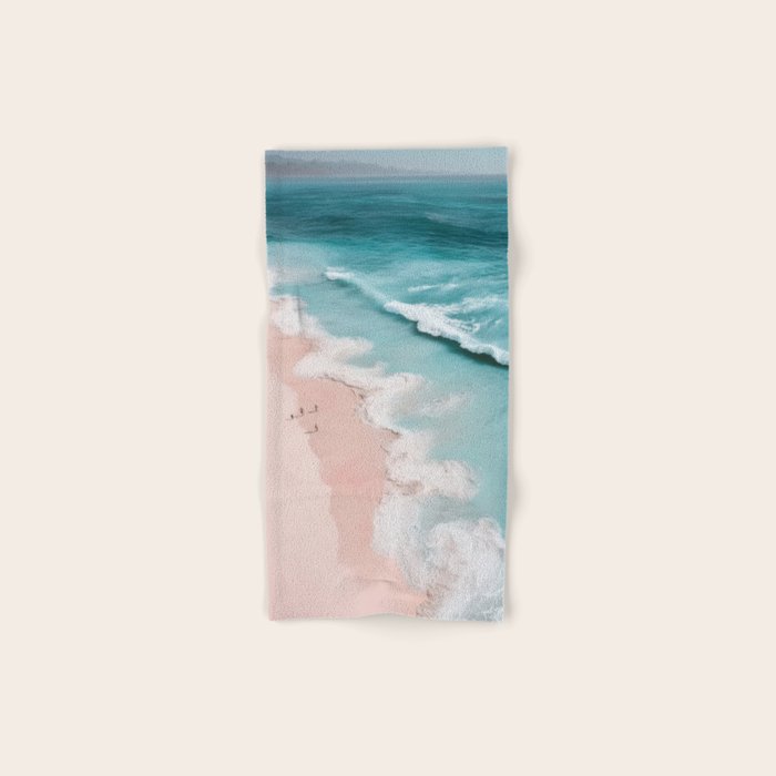 Dream Beach - Aerial Photography of Pink and Turquoise Coast Bath Towel Gallery Image 1