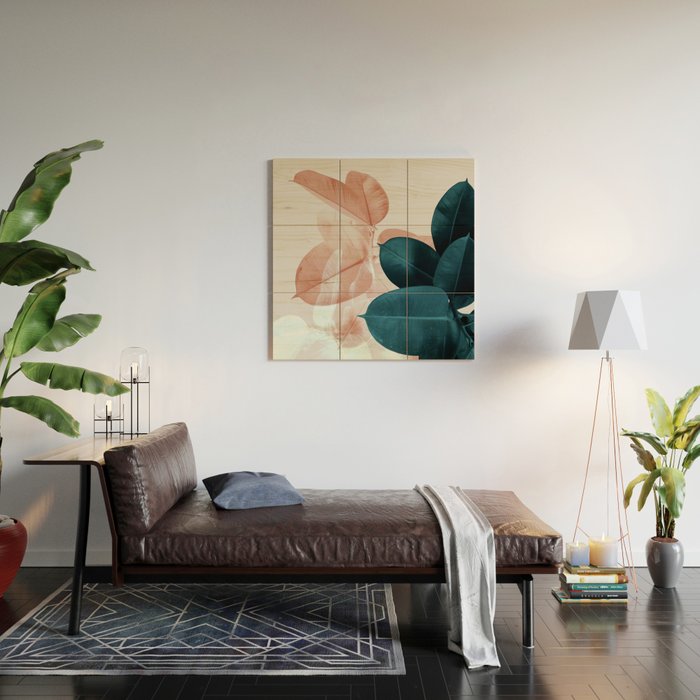 Blush & Blue Leaves Wood Wall Art Gallery Image 2