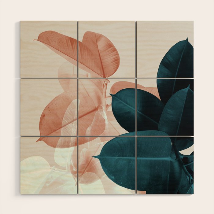 Blush & Blue Leaves Wood Wall Art Gallery Image 1