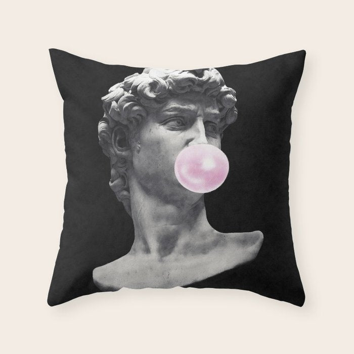 David blowing bubblegum bubble Throw Pillow Gallery Image 6