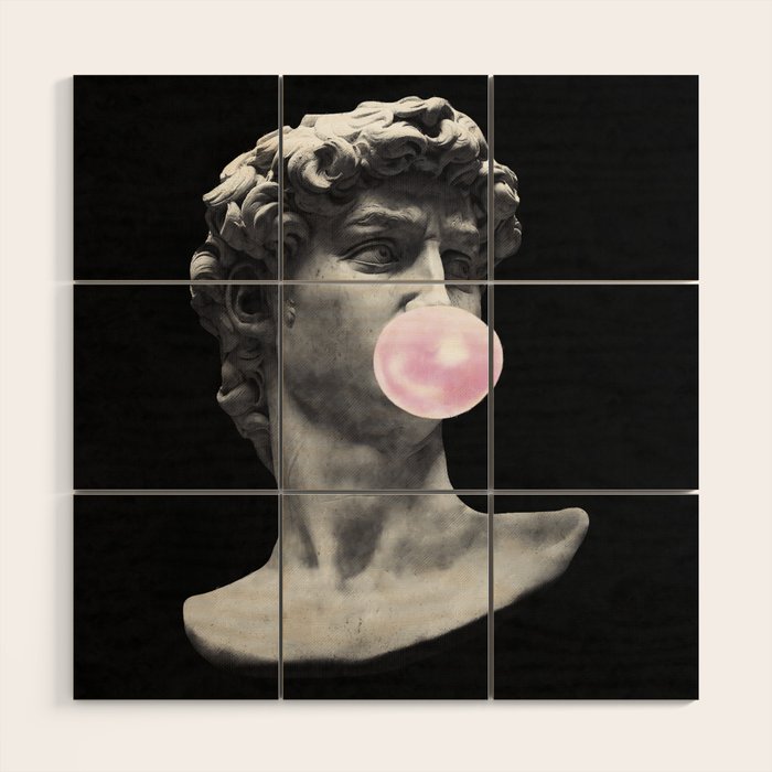 David blowing bubblegum bubble Wood Wall Art Gallery Image 1