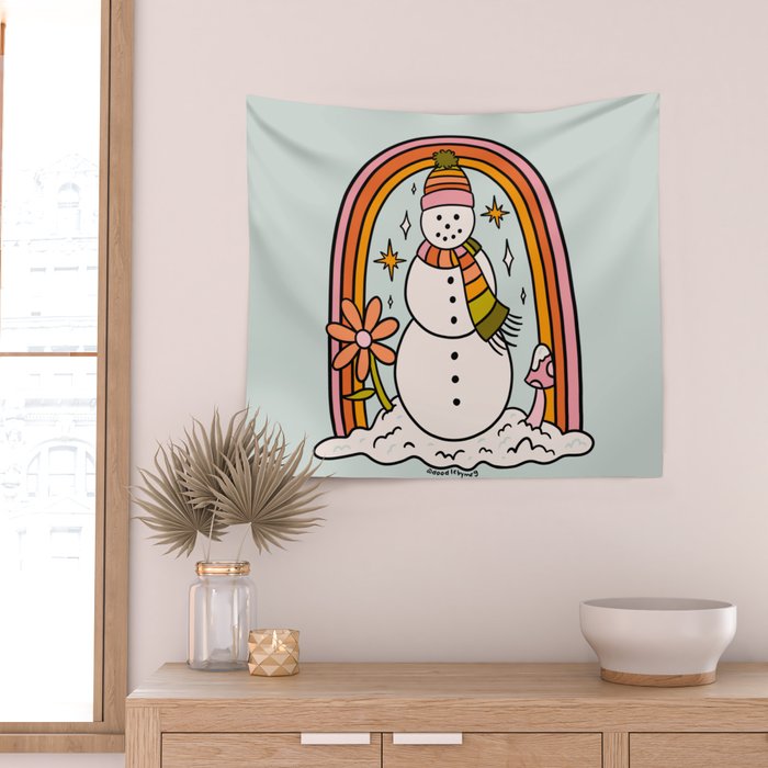 Rainbow Snowman Wall Tapestry Gallery Image 2