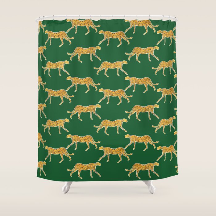 Tropical Animal Print Green Cheetah Illustration Shower Curtain Gallery Image 1