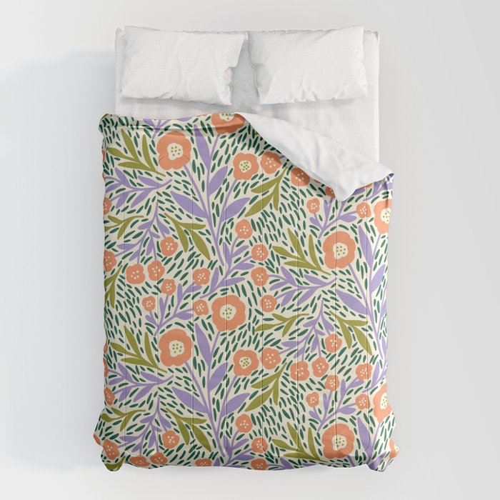 Botanical Garden - Peach, Lilac and Olive Green Comforter Gallery Image 6