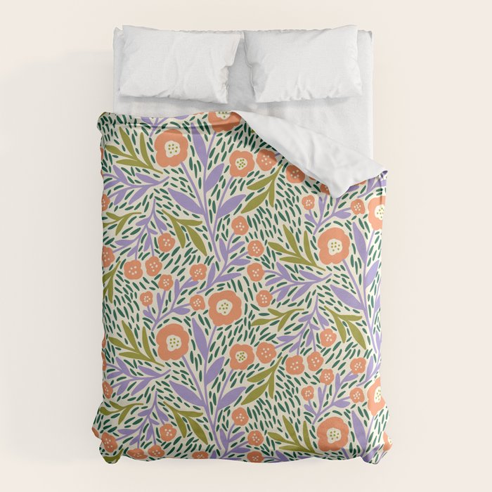 Botanical Garden - Peach, Lilac and Olive Green Duvet Cover Gallery Image 6