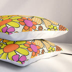 70s Retro Flowers Gingham Floral Pattern Orange Yellow Cream Pillow Sham Gallery Image 3