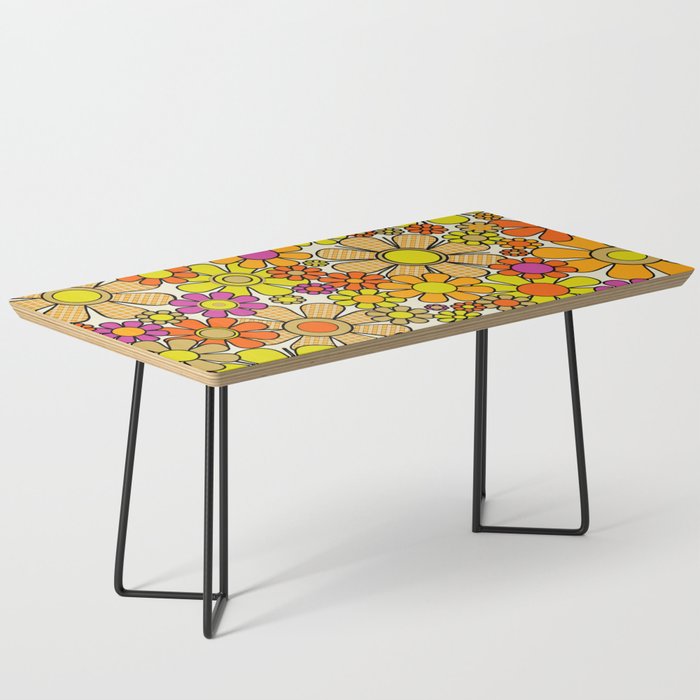 70s Retro Flowers Gingham Floral Pattern Orange Yellow Cream Coffee Table Gallery Image 1