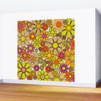 70s Retro Flowers Gingham Floral Pattern Orange Yellow Cream Wall Mural Gallery Image 2