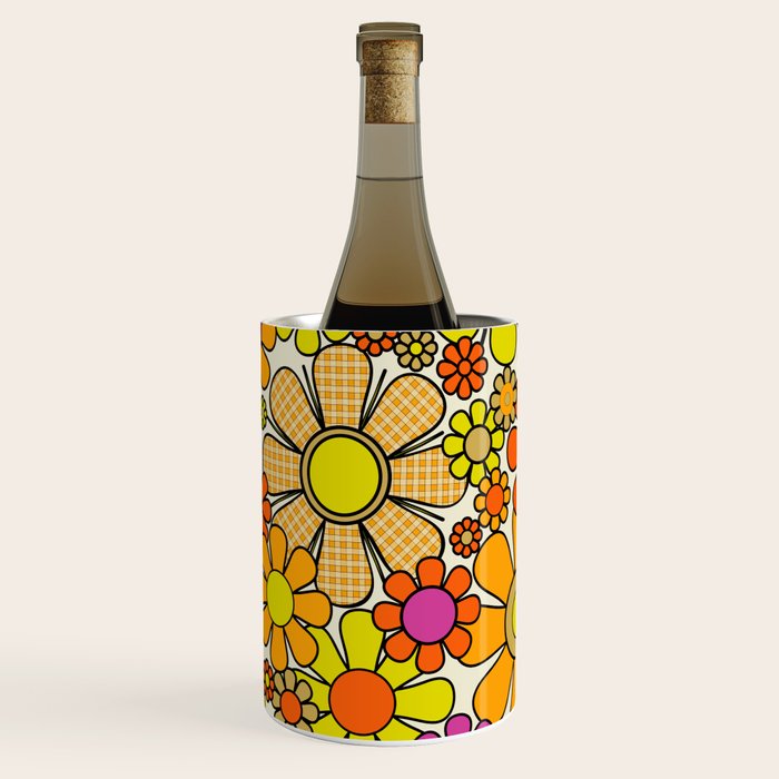 70s Retro Flowers Gingham Floral Pattern Orange Yellow Cream Wine Chiller Gallery Image 3