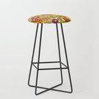 70s Retro Flowers Gingham Floral Pattern Orange Yellow Cream Stool Gallery Image 1