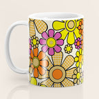 70s Retro Flowers Gingham Floral Pattern Orange Yellow Cream Coffee Mug Gallery Image 3