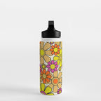 70s Retro Flowers Gingham Floral Pattern Orange Yellow Cream Water Bottle Gallery Image 3