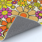70s Retro Flowers Gingham Floral Pattern Orange Yellow Cream Rug Gallery Image 4