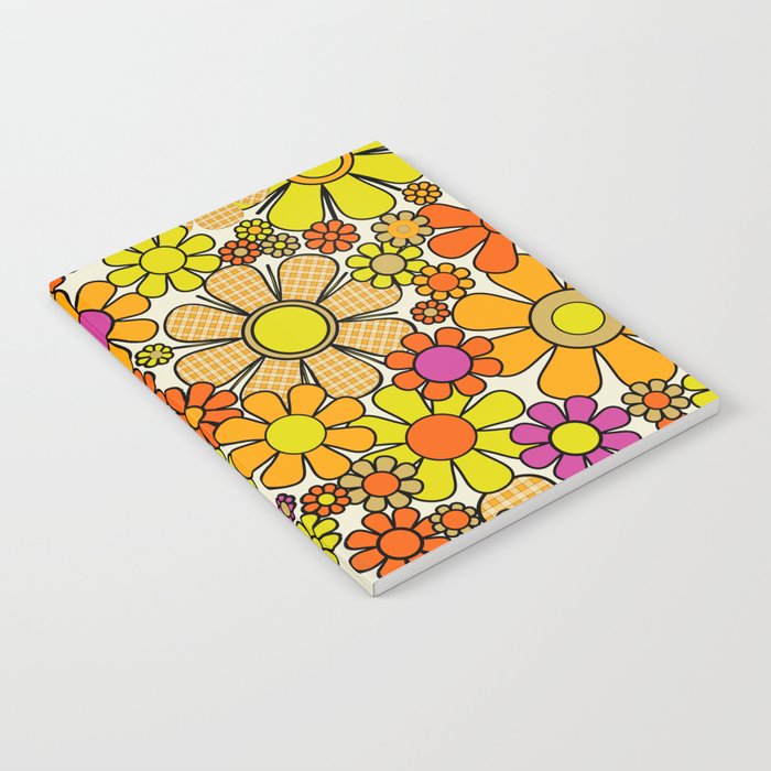 70s Retro Flowers Gingham Floral Pattern Orange Yellow Cream Notebook Gallery Image 2