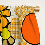 70s Retro Flowers Gingham Floral Pattern Orange Yellow Cream Window Curtain Gallery Image 2