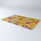 70s Retro Flowers Gingham Floral Pattern Orange Yellow Cream Rug Gallery Image 3