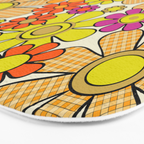 70s Retro Flowers Gingham Floral Pattern Orange Yellow Cream Bath Mat Gallery Image 3