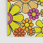 70s Retro Flowers Gingham Floral Pattern Orange Yellow Cream Poster Gallery Image 3
