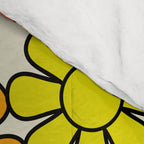 70s Retro Flowers Gingham Floral Pattern Orange Yellow Cream Comforter Gallery Image 4