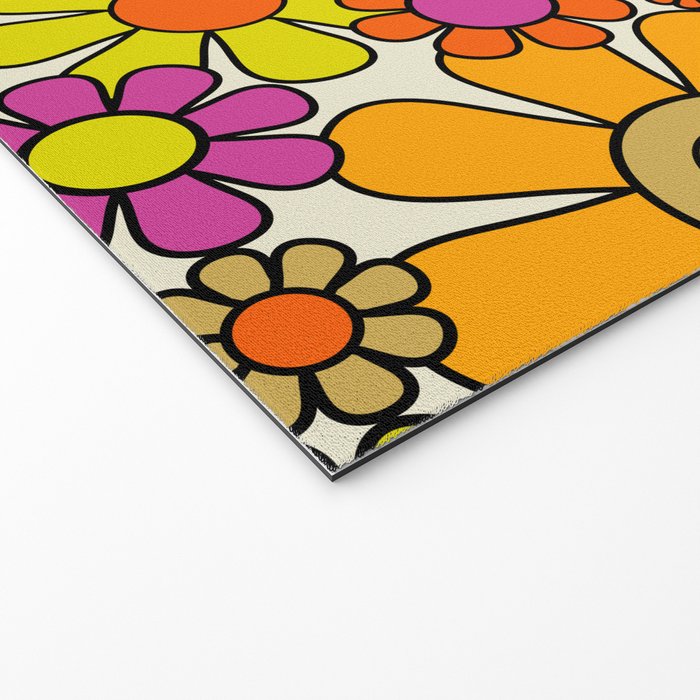 70s Retro Flowers Gingham Floral Pattern Orange Yellow Cream Welcome Mat Gallery Image 2