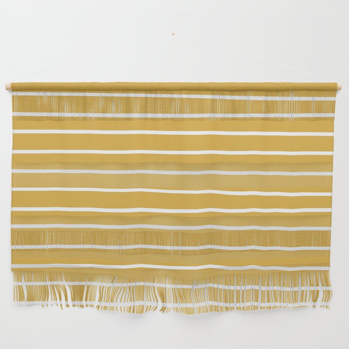 Colorful Stripes, Mustard Yellow and White, Abstract Art Wall Hanging Gallery Image 1