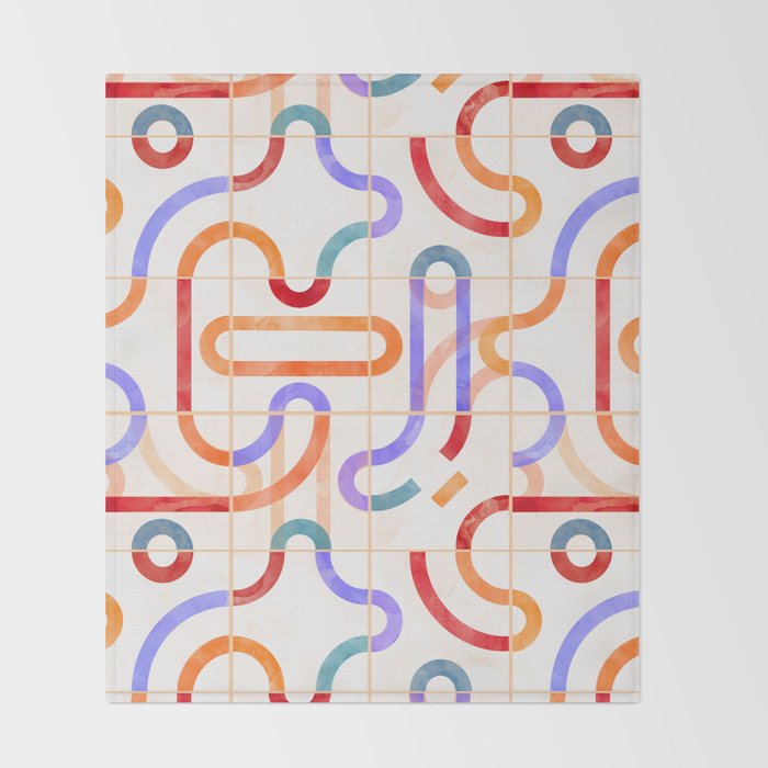 Colorful Curved Path Tiles G Throw Blanket Gallery Image 2