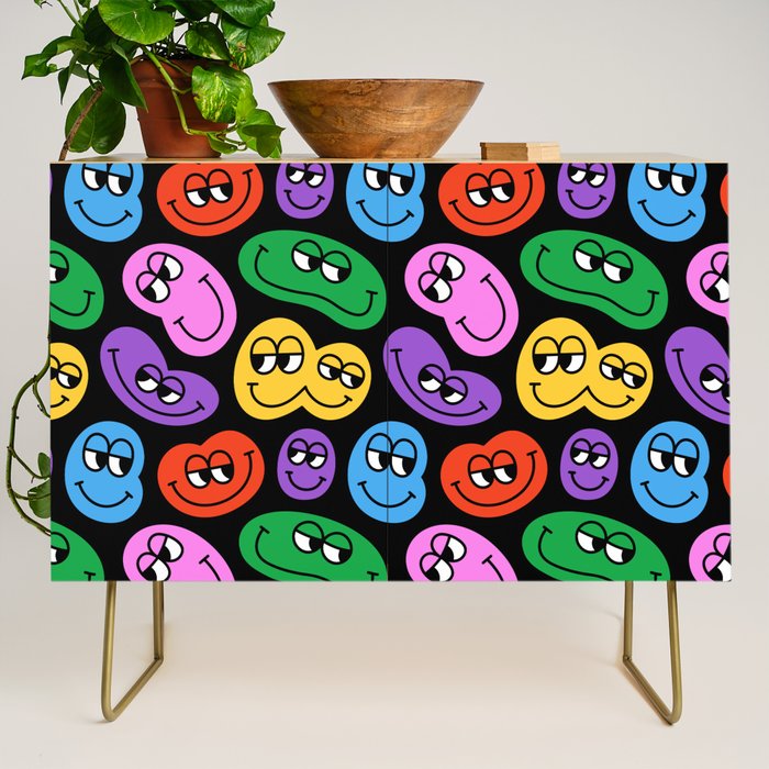 Colorful retro smiling face cartoon pattern Credenza Gallery Image 1