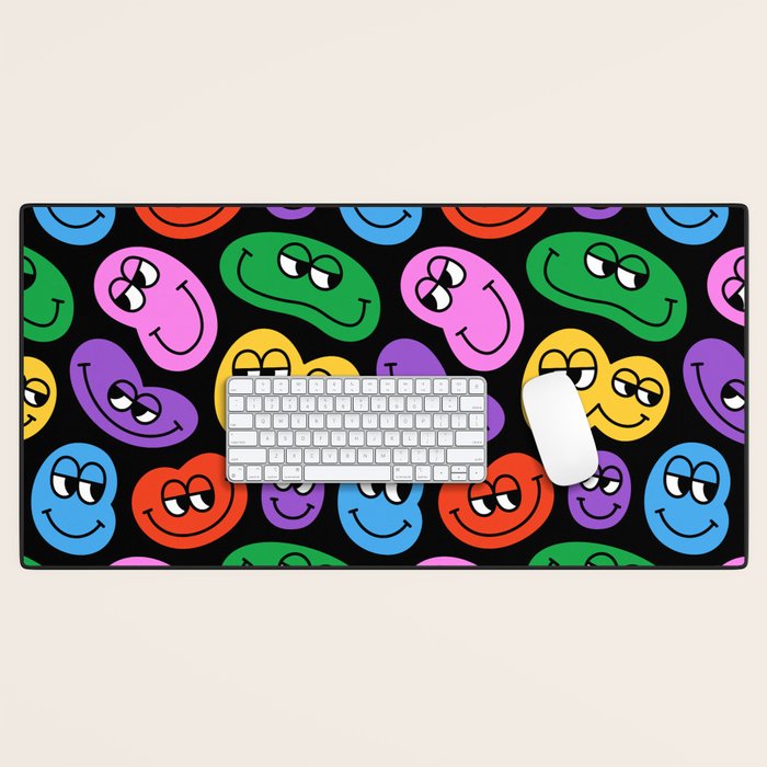 Colorful retro smiling face cartoon pattern Desk Mat Gallery Image 1