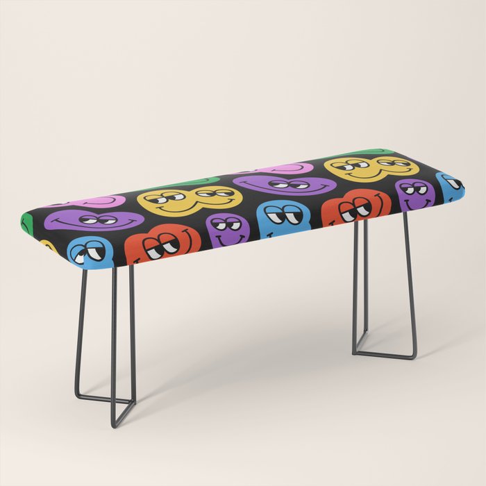 Colorful retro smiling face cartoon pattern Bench Gallery Image 1