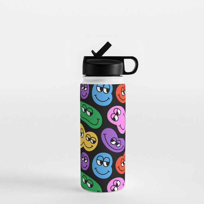 Colorful retro smiling face cartoon pattern Water Bottle Gallery Image 1