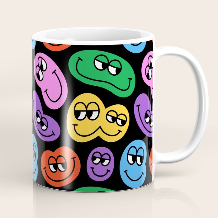 Colorful retro smiling face cartoon pattern Coffee Mug Gallery Image 1