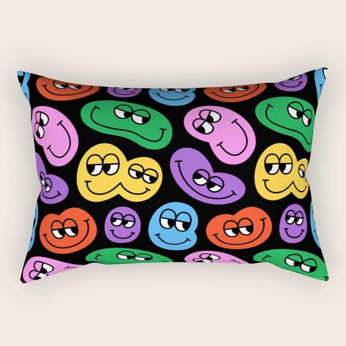 Colorful retro smiling face cartoon pattern Rectangular Pillow Gallery Image 1