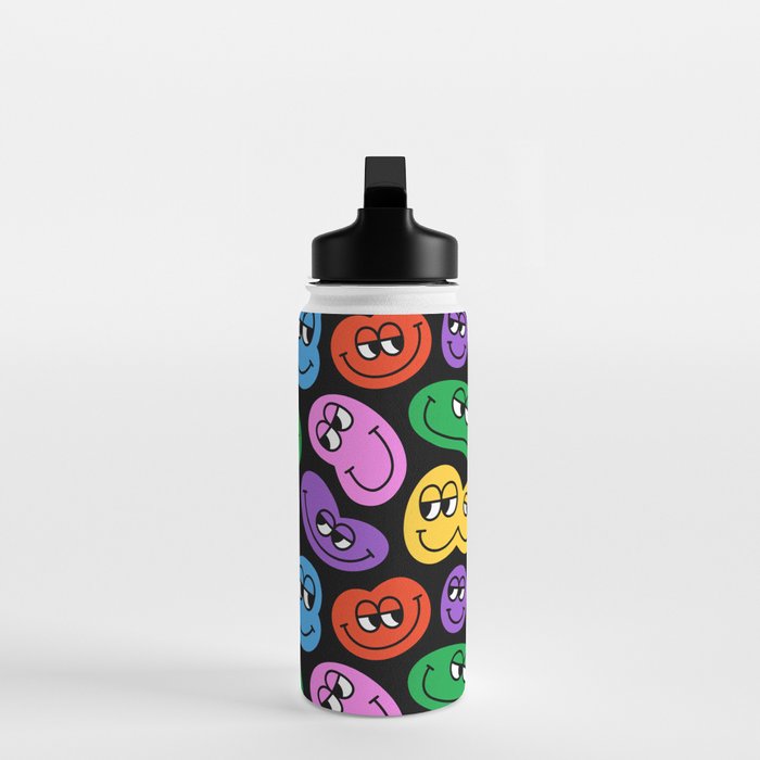 Colorful retro smiling face cartoon pattern Water Bottle Gallery Image 3