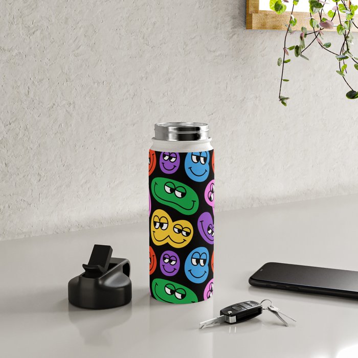Colorful retro smiling face cartoon pattern Water Bottle Gallery Image 4