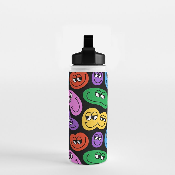 Colorful retro smiling face cartoon pattern Water Bottle Gallery Image 2