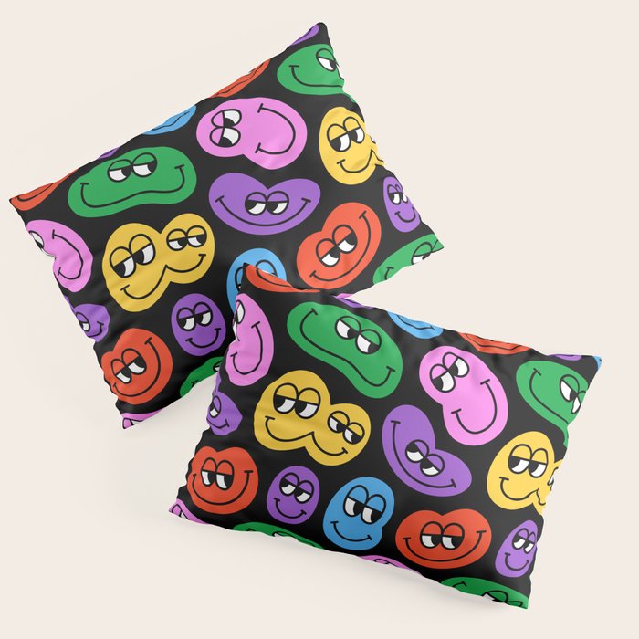 Colorful retro smiling face cartoon pattern Pillow Sham Gallery Image 1