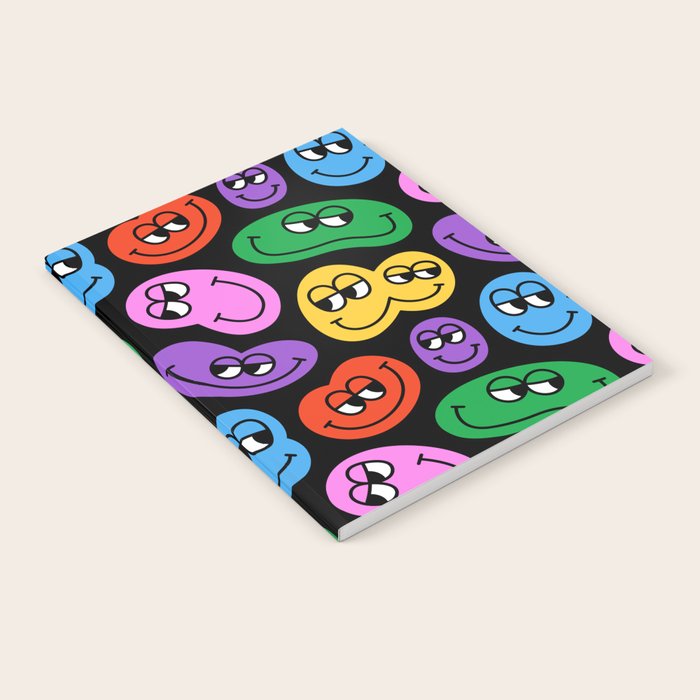 Colorful retro smiling face cartoon pattern Notebook Gallery Image 1