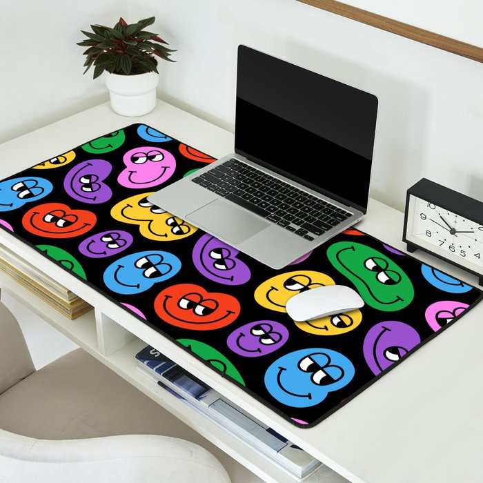 Colorful retro smiling face cartoon pattern Desk Mat Gallery Image 2