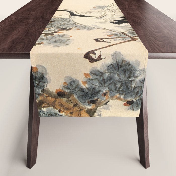 Traditional Asian Calligraphy Sunrise Cranes Painting Table Runner Gallery Image 1