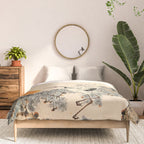 Traditional Asian Calligraphy Sunrise Cranes Painting Comforter Gallery Image 3