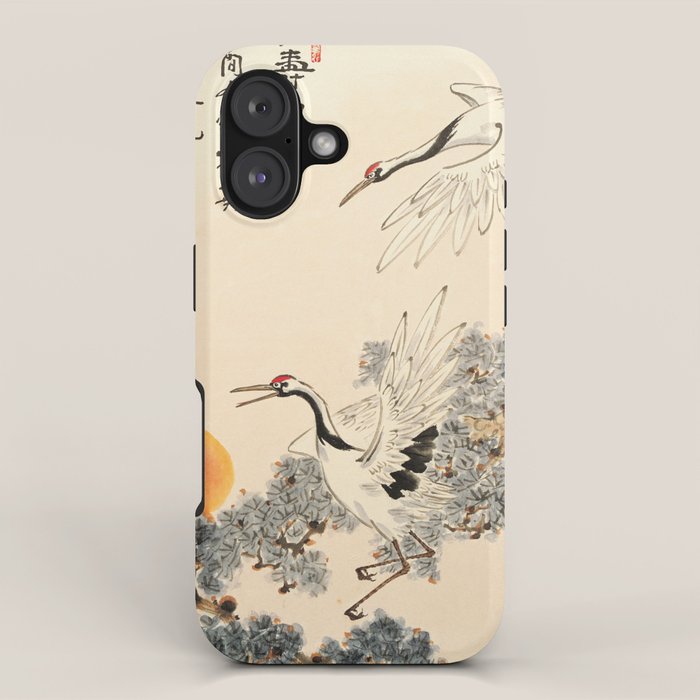Traditional Asian Calligraphy Sunrise Cranes Painting iPhone Case Gallery Image 1