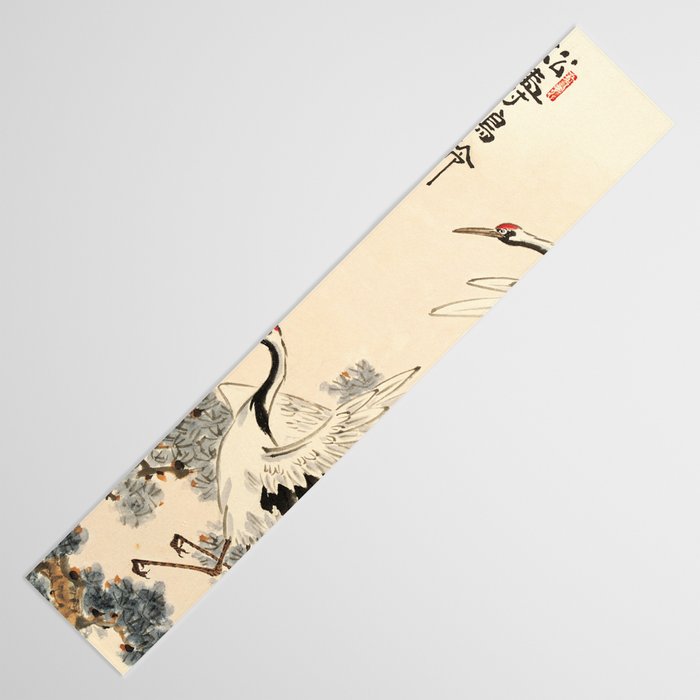 Traditional Asian Calligraphy Sunrise Cranes Painting Table Runner Gallery Image 3