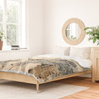 Traditional Asian Calligraphy Sunrise Cranes Painting Duvet Cover Gallery Image 2