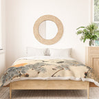 Traditional Asian Calligraphy Sunrise Cranes Painting Duvet Cover Gallery Image 3