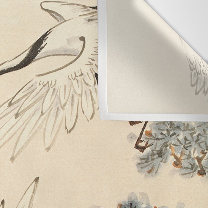 Traditional Asian Calligraphy Sunrise Cranes Painting Wall Tapestry Gallery Image 3