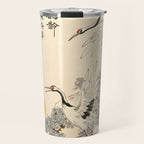 Traditional Asian Calligraphy Sunrise Cranes Painting Travel Mug Gallery Image 1