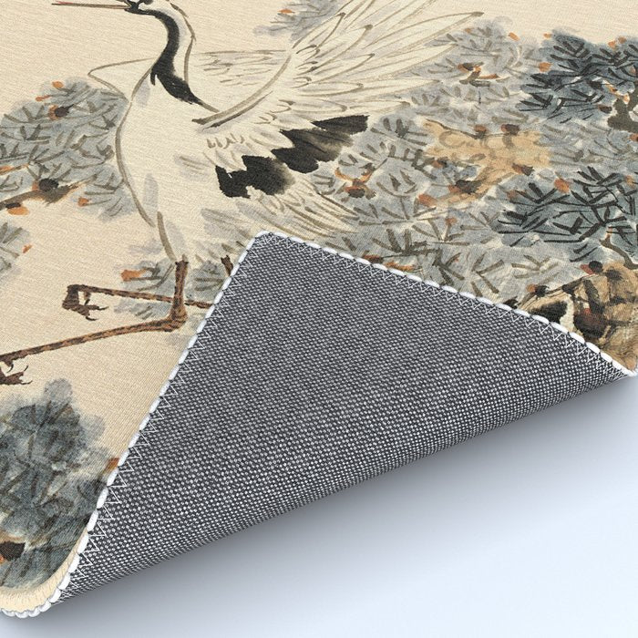 Traditional Asian Calligraphy Sunrise Cranes Painting Rug Gallery Image 4